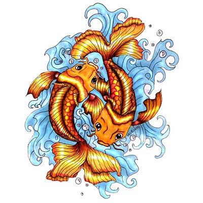 Koi Fish Pisces Design Fake Temporary Water Transfer Tattoo Stickers NO.10118